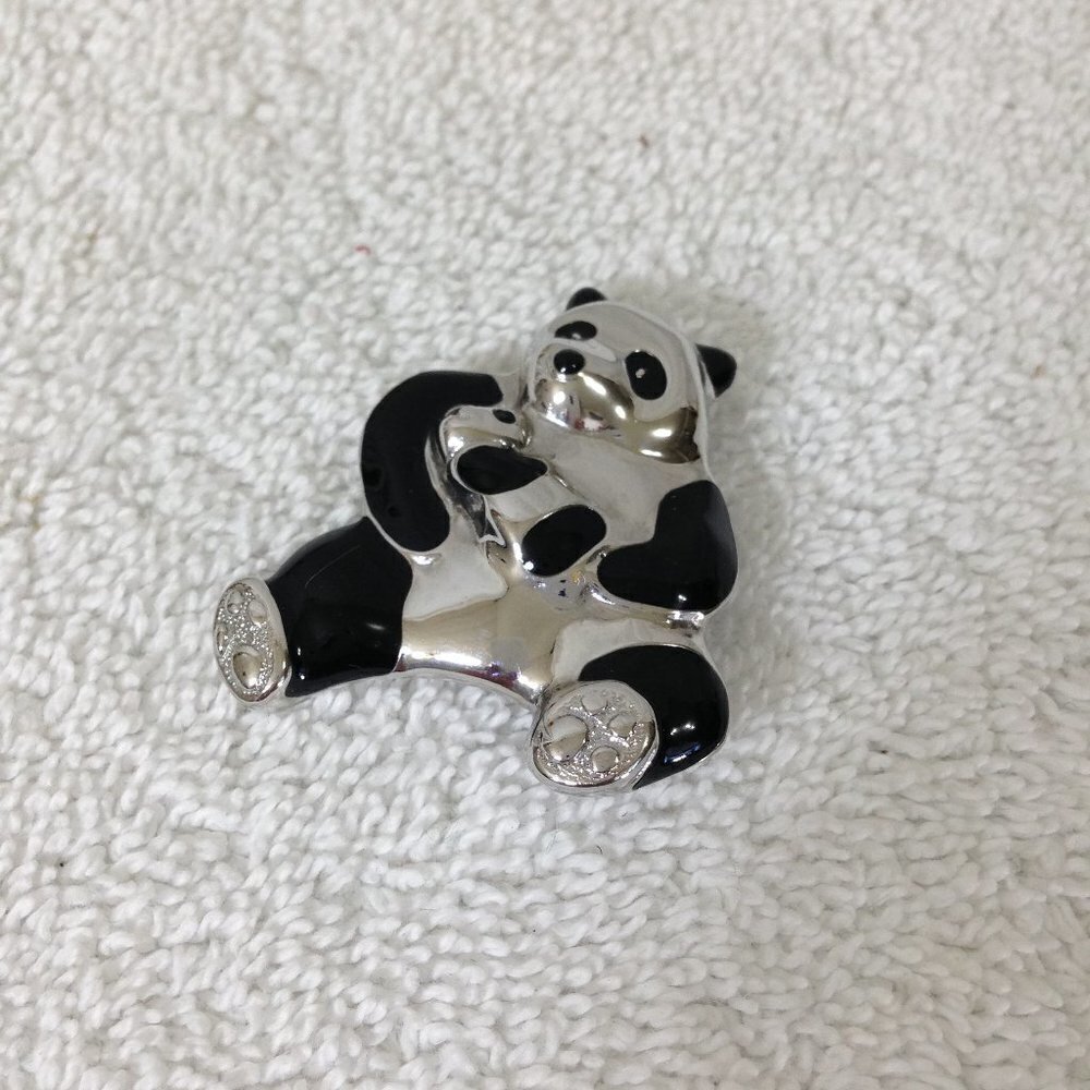Vintage Panda with Baby Metal Pin Brooch Marked “W”